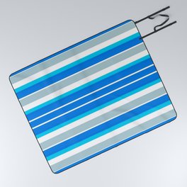 Blue- Turquise - White - Gray Horizontal Stripes Picnic Blanket
