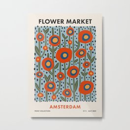 Flower Market Amsterdam, Modern Retro Flower Print Metal Print | Digital, Scandinavian, Pattern, Mid Century Modern, Vintage, 70S, Flower Print, Modern, Flower Market, Retro Flowers 