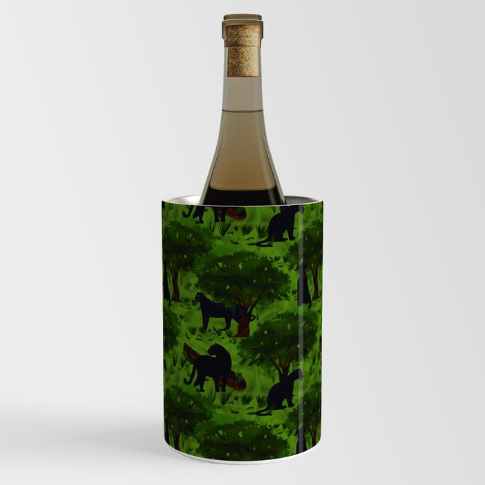  seamless pattern with panthers among tropical vegetation Wine Chiller