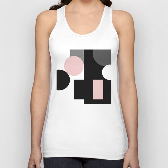 An abstract geometric pattern . Geometric shapes . Black pink white pattern . Unisex Tank Top