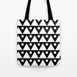 Dots & Triangles 2 - White & Black Abstract Repeat Vector Pattern Blackout Curtain Tote Bag