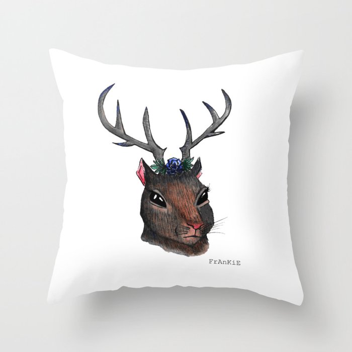 Majestic Squirrel With Antlers Throw Pillow