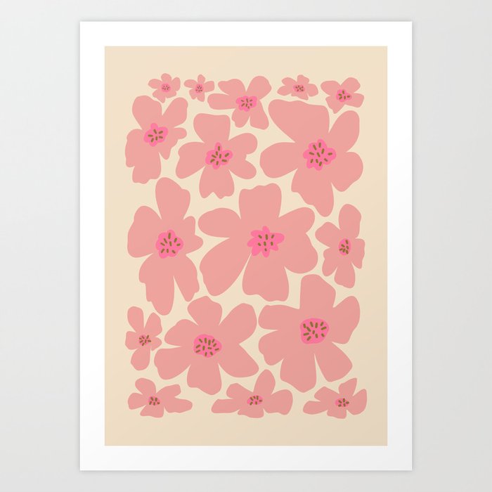 Retro Daisy - Pink and Cream Art Print