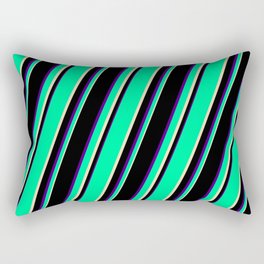 [ Thumbnail: Green, Tan, Black, and Indigo Colored Lines/Stripes Pattern Rectangular Pillow ]