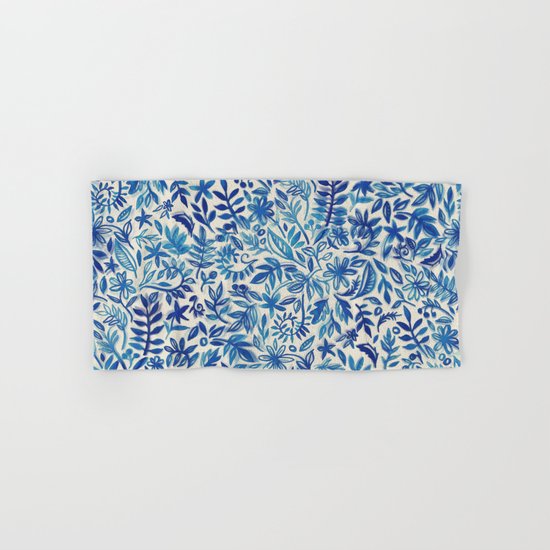 Floating Garden - a watercolor pattern in blue Hand & Bath Towel