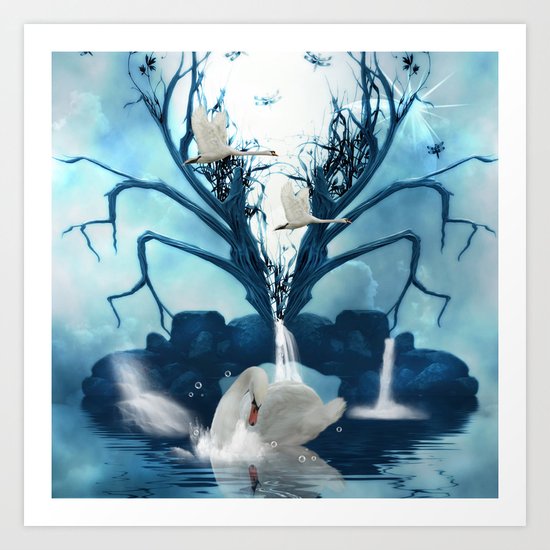 Beautiful white swan Art Print