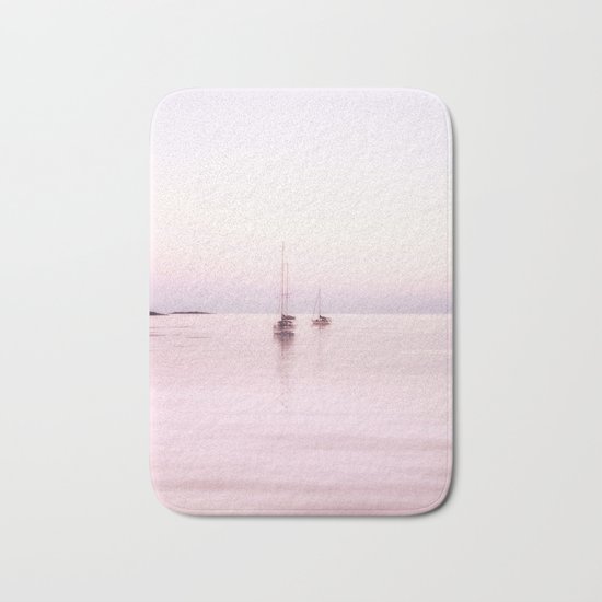 Pink Bahama Sunrise with sail boats Bath Mat