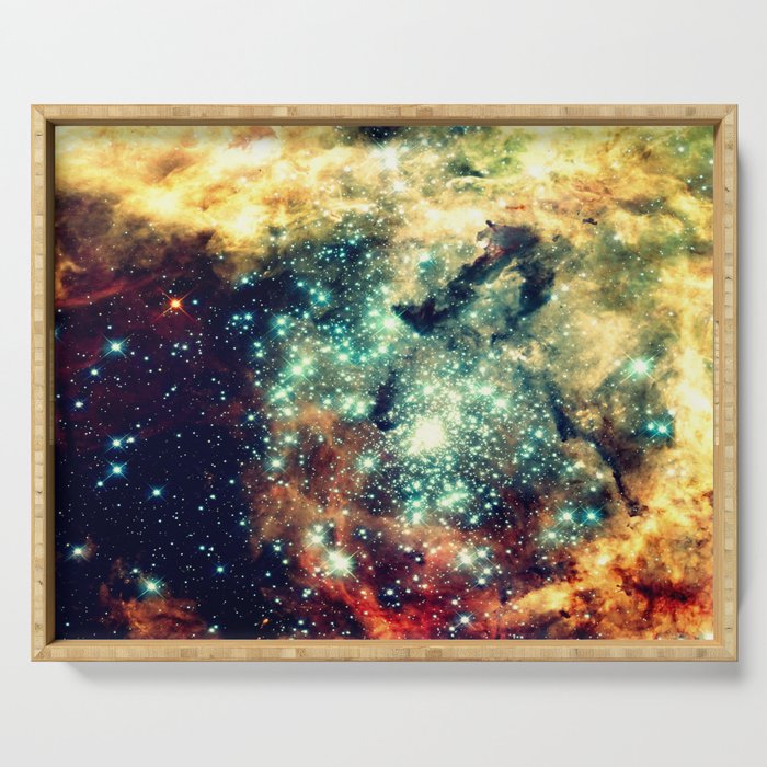 galaxy nebula stars Golden Brick Aqua Serving Tray