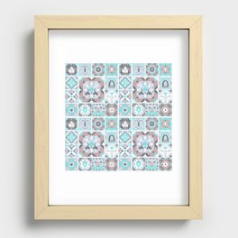 Abstract Geometrical Pink Teal Gray White Tribal Mosaic Recessed Framed Print