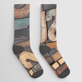 antique letterpress ing blocks with color ink patina, random collection of different size and style Socks