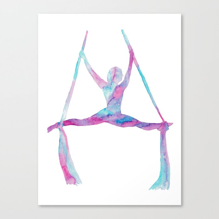 Aerial lady silky art silks yoga print watercolor painting aerialist gift drawing circus dance dancer silthouette woman gymnastics Canvas Print