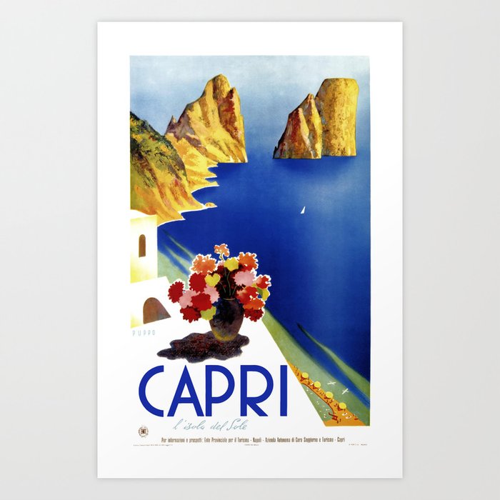 1952 ITALY Capri Island Of The Sun Travel Poster Art Print