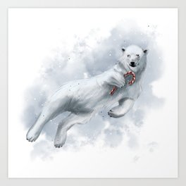 polar bear with candy cane Art Print
