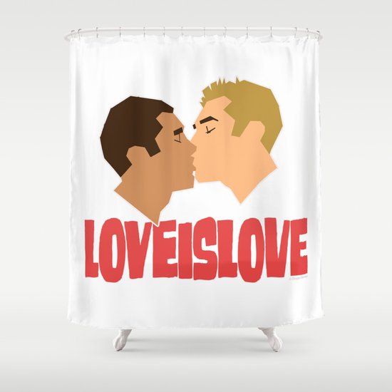 Loveislove, White Background Shower Curtain