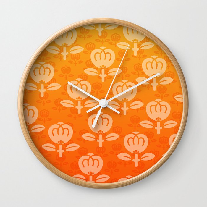 Japanese Tachibana orange fruit pattern on Orange ombre Wall Clock