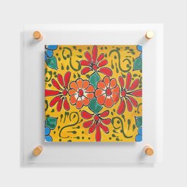 Yellow flower mexican ceramics talavera tile Floating Acrylic Print