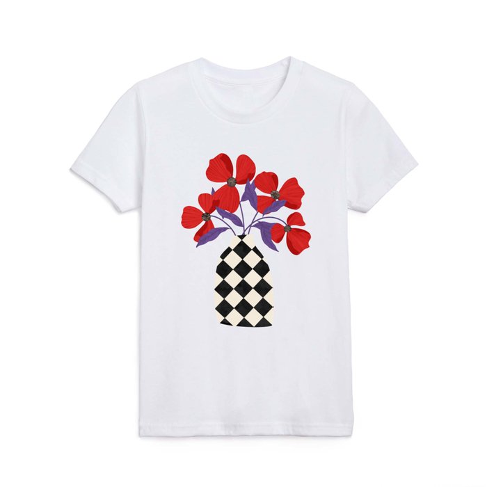 Poppies and vase of squares and diamonds Kids T Shirt