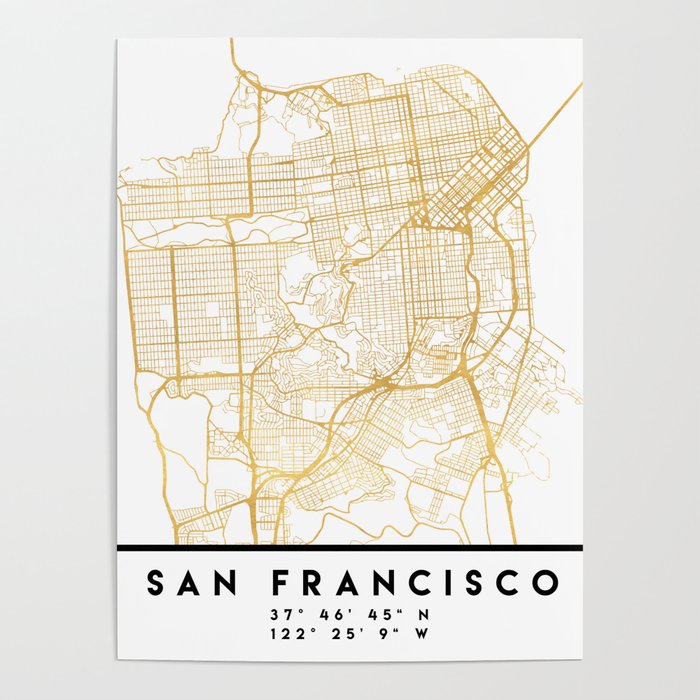 SAN FRANCISCO CALIFORNIA CITY STREET MAP ART Poster