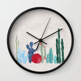 Cactus Garden on light background Wall Clock
