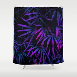 Tropical leaves forest glow in the dark background Shower Curtain