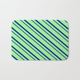 [ Thumbnail: Green & Dark Blue Colored Striped/Lined Pattern Bath Mat ]