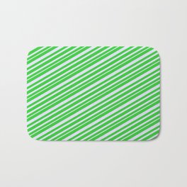 [ Thumbnail: Lime Green and Lavender Colored Lines Pattern Bath Mat ]