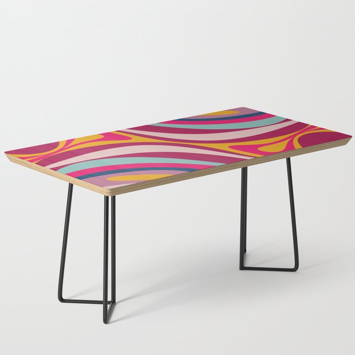 New Groove Colorful Retro Swirl Abstract Pattern Magenta Blue Aqua Pink Mustard Coffee Table