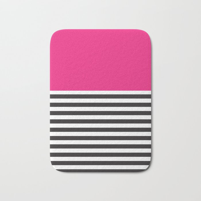 Hot Pink Magenta and Black and White Stripe Bath Mat