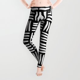 Geometric Black and White Tribal-Inspired Woven Pattern Leggings
