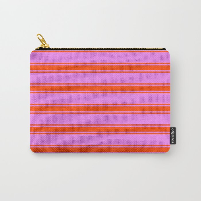 Violet and Red Colored Lined/Striped Pattern Carry-All Pouch