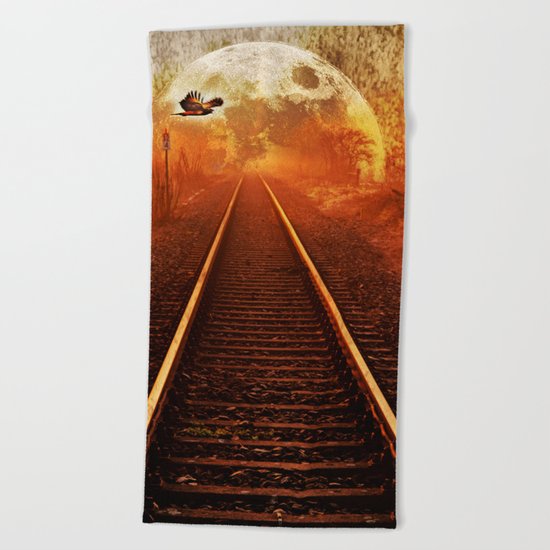 Railway to the moon Beach Towel