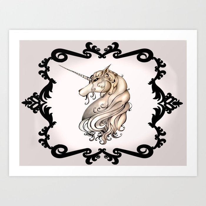 Vintage Unicorn Art Print by bonfirearts