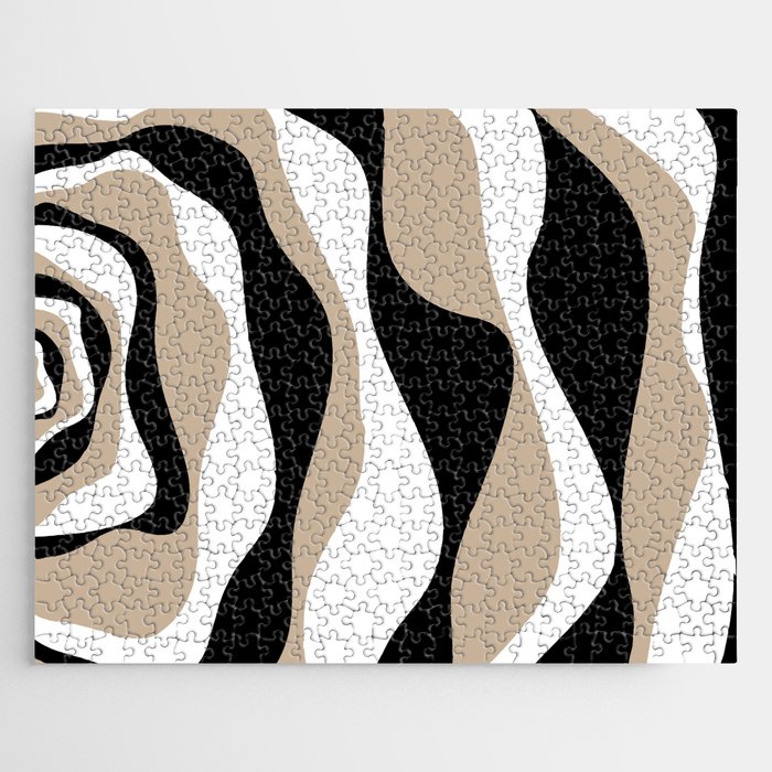 Ebb and Flow 4 - Taupe, Black and White Jigsaw Puzzle