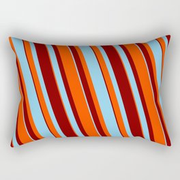 [ Thumbnail: Sky Blue, Red, and Maroon Colored Pattern of Stripes Rectangular Pillow ]