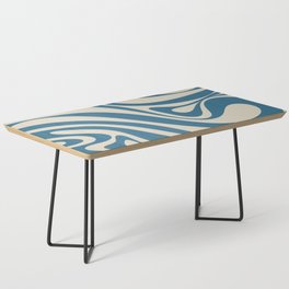 New Groove Retro Swirl Abstract Pattern Boho Blue and Beige Coffee Table