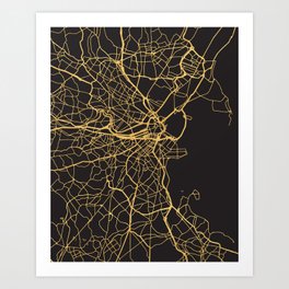 BOSTON MASSACHUSETTS GOLD ON BLACK CITY MAP Art Print
