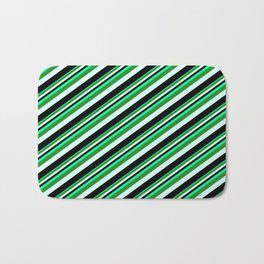 [ Thumbnail: Green, Forest Green, Light Cyan & Black Colored Lines/Stripes Pattern Bath Mat ]
