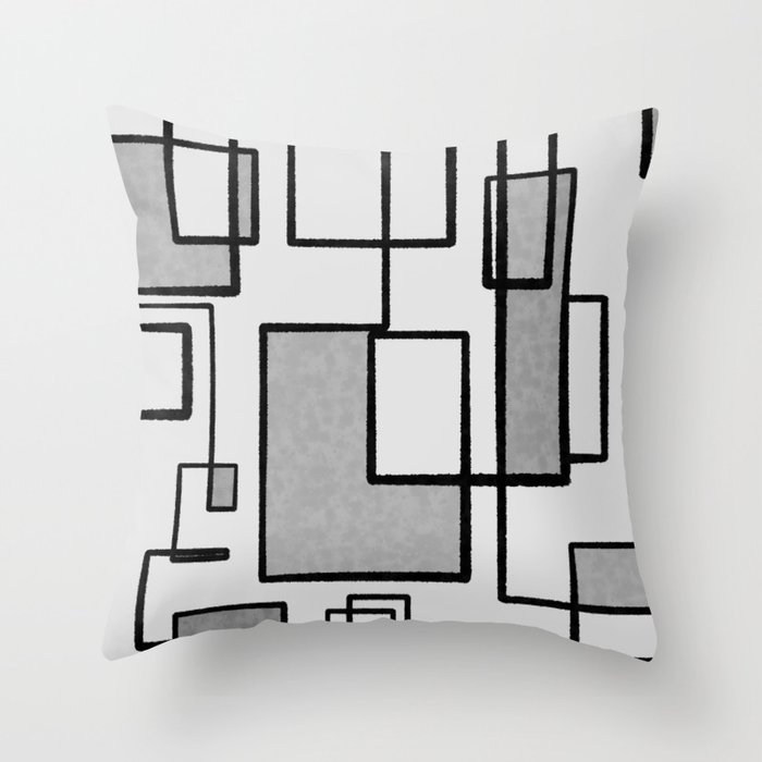 Piet Composition - Mid-Century Modern Minimalist Geometric Abstract in Gray Throw Pillow