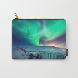 Aurora Borealis Over A Waterfall Carry-All Pouch