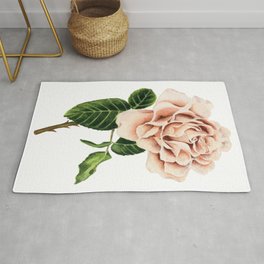  Pink Cappuccino Rose Watercolor Painting Area & Throw Rug