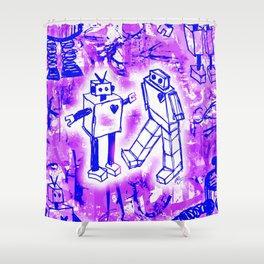 Purple Robot Love Shower Curtain