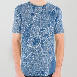 Athens City Map of Greece - Blueprint All Over Graphic Tee