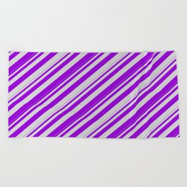 [ Thumbnail: Dark Violet and Light Gray Colored Lines Pattern Beach Towel ]