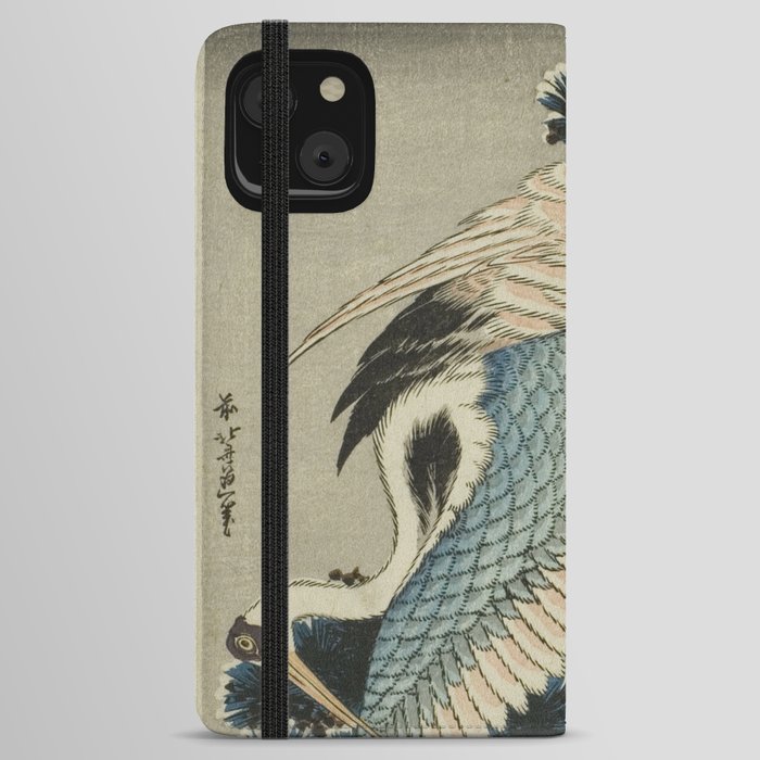 Cranes on Snow Covered Pine Katsushika Hokusai 葛飾 北斎 iPhone Wallet Case