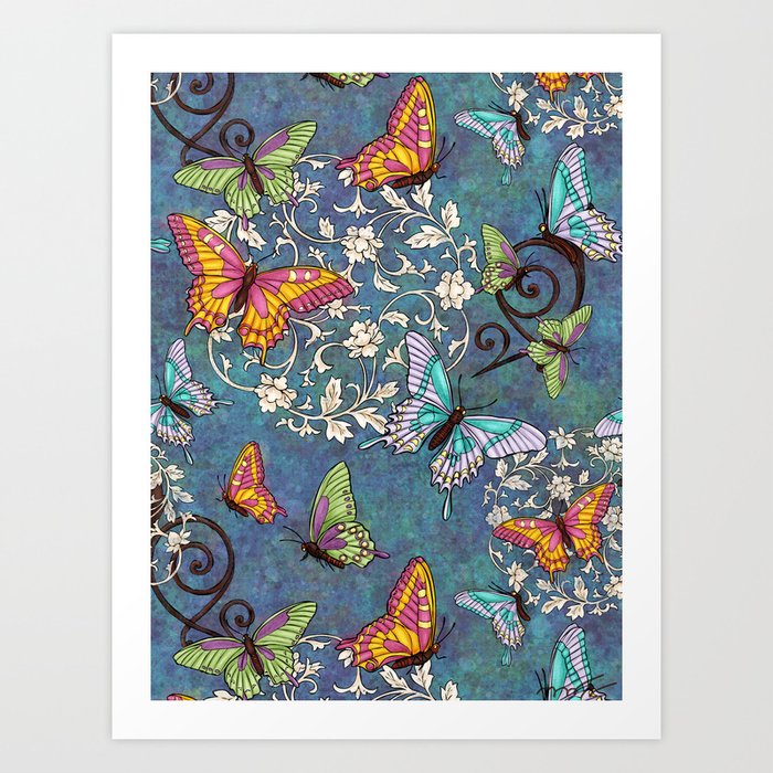 Mauve butterflies pattern, colorful scrapbooking styled Art Print