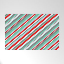 [ Thumbnail: Eyecatching Aquamarine, Powder Blue, Red, Light Cyan, and Gray Colored Lines Pattern Welcome Mat ]