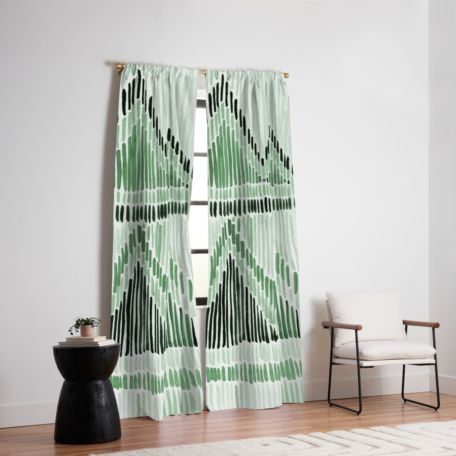 Chilili Watercolor Print In Dark Green Blackout Curtain By
