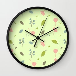 Floral, Leaves Pattern Print Wall Clock | Vintage, Classic, Simple, Pattern, Garden, Prints, Botanical, Green, Illustration, Graphicdesign 