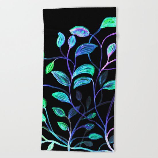Do Not Go Into The Night, Red and Green Leaves Beach Towel