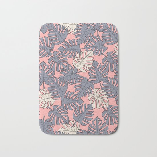 Monstera Peach Pattern Bath Mat